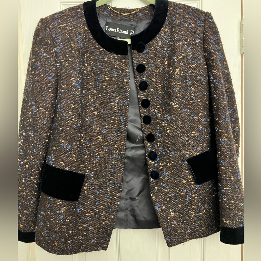 Vintage Louis Féraud wool blazer and skirt combo.